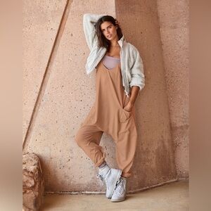 FP Free People Movement Hot shot Onesie Toasted Coconut Beige Khaki Tan sz small